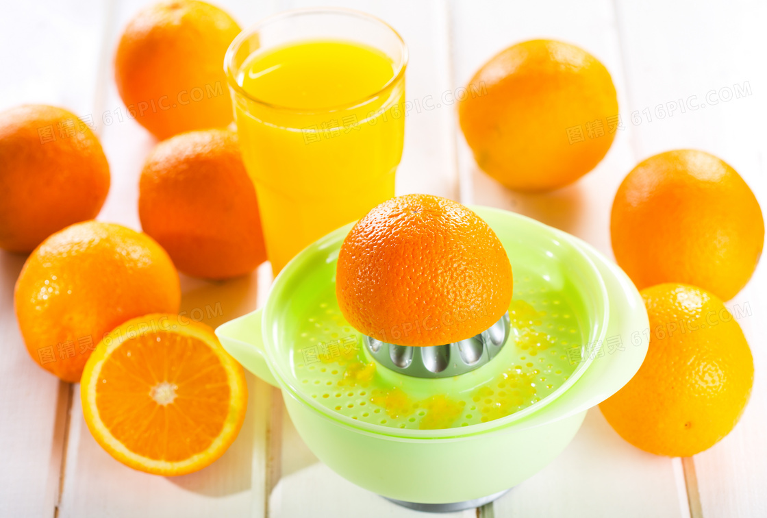 橙子与鲜榨果汁等特写摄影高清图片