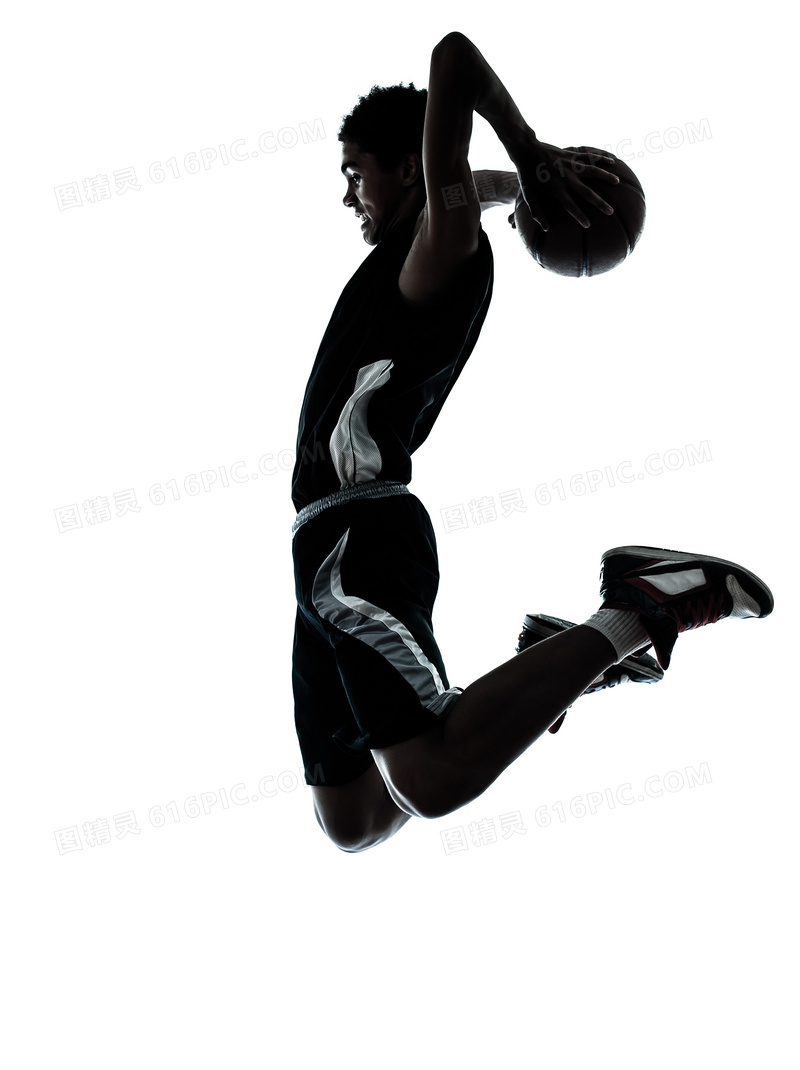 跃起在空中灌篮的男子摄影高清图片