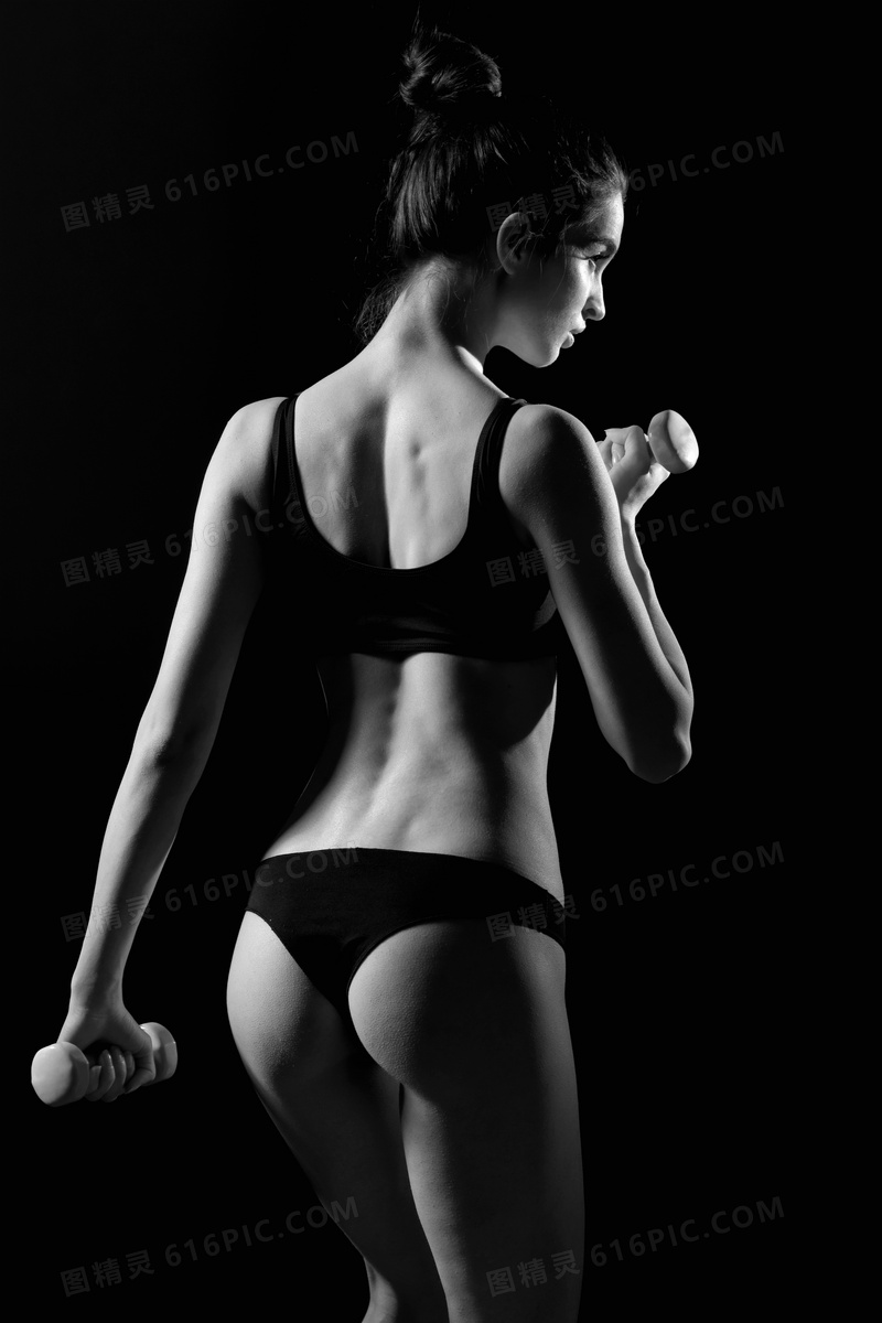 健身运动美女人物黑白摄影高清图片