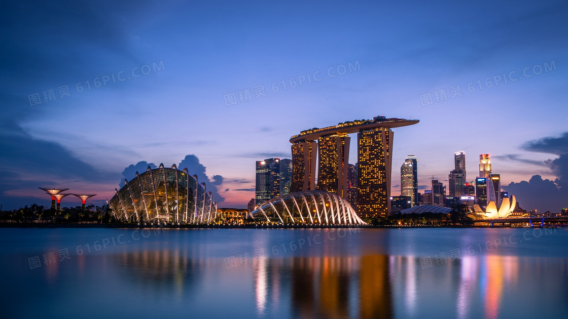 新加坡海滨湾美丽夜景摄影图片