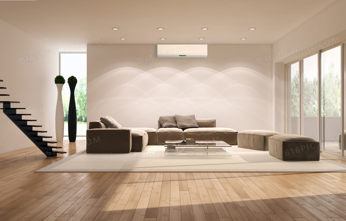 客厅沙发家具与壁挂式空调高清图片