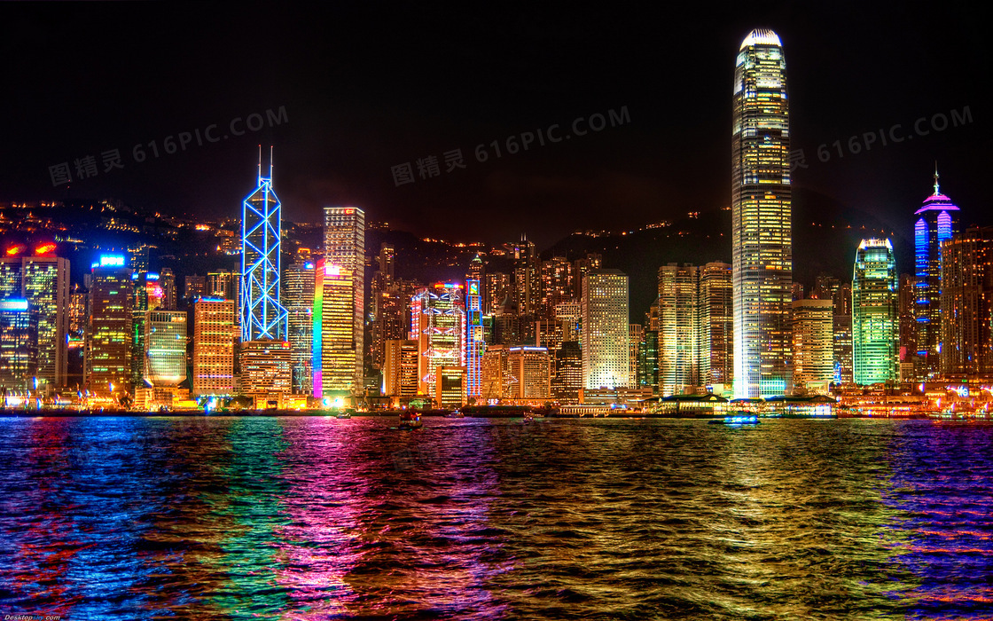 香港维多利亚港夜景灯光图片素材