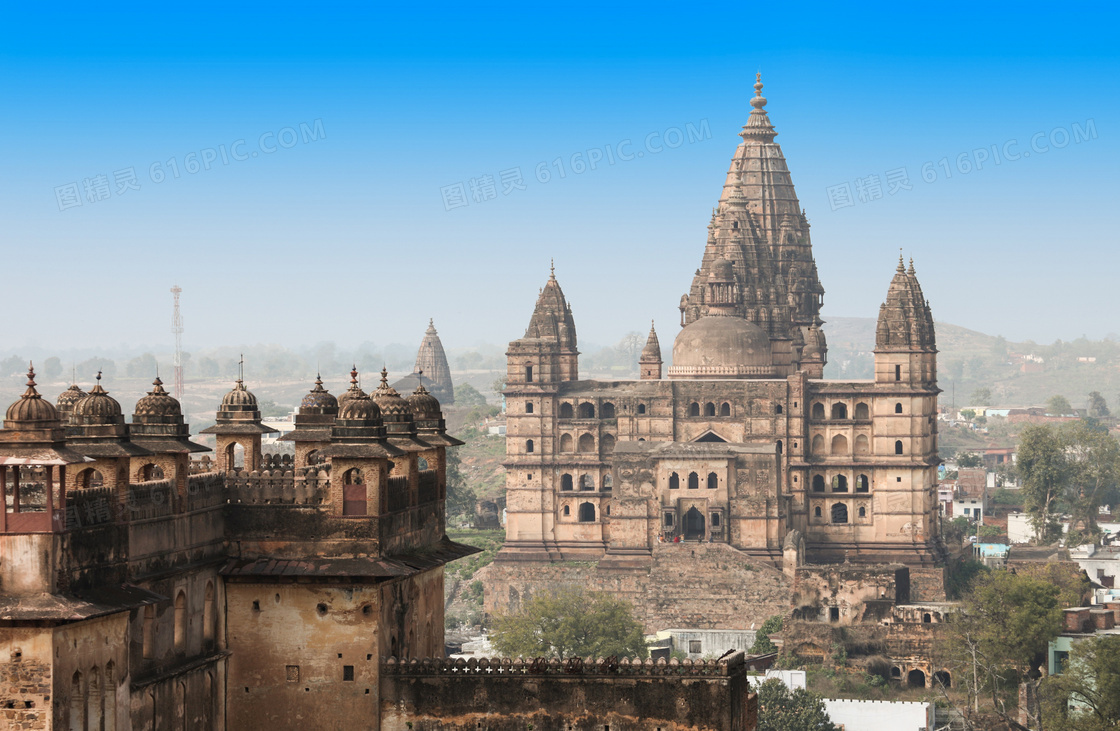 蓝天下的印度神庙群等摄影高清图片