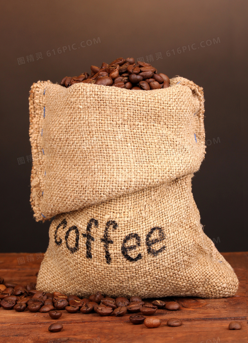 装满咖啡豆的麻袋近景摄影高清图片