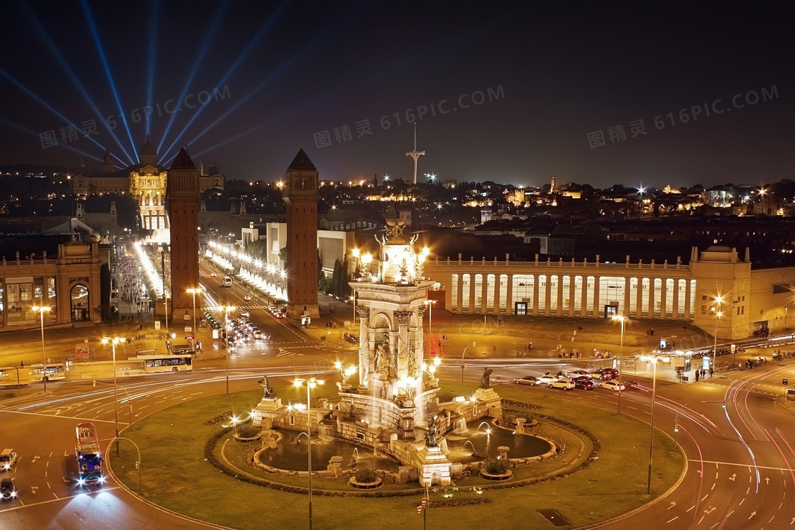 巴塞罗那的蒙锥克喷泉摄影高清图片