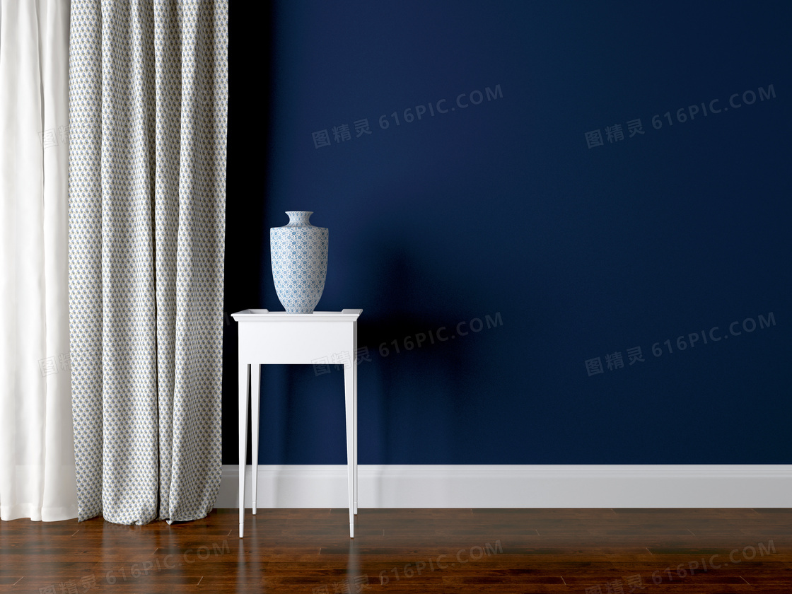 蓝色墙壁与瓷器幕帘等渲染效果图片