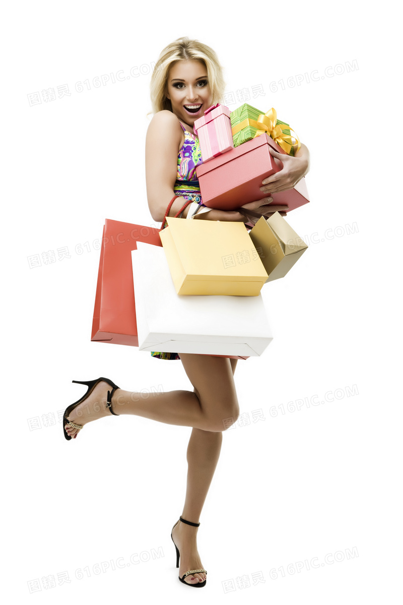 怀抱购物成果的高跟鞋美女高清图片