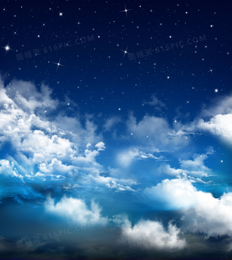 夜空中的星星朵朵白云摄影高清图片