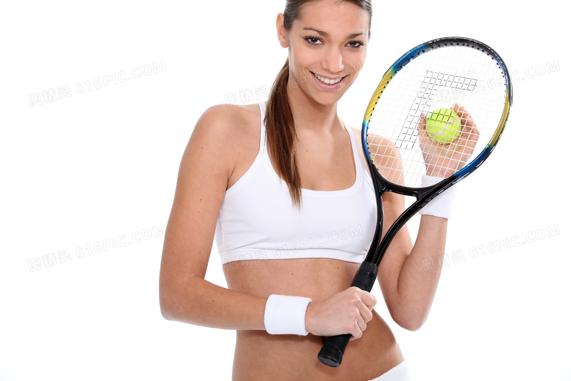 手拿着球拍网球的美女摄影高清图片