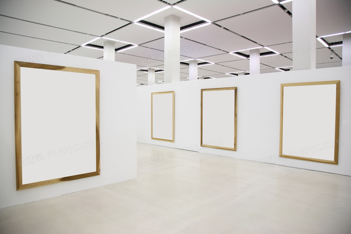 艺术展馆里的空白画框摄影高清图片