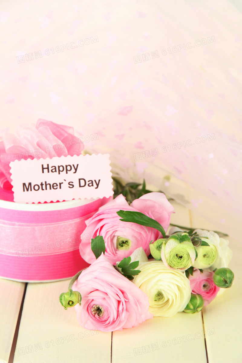 母亲节礼物与鲜花近景摄影高清图片
