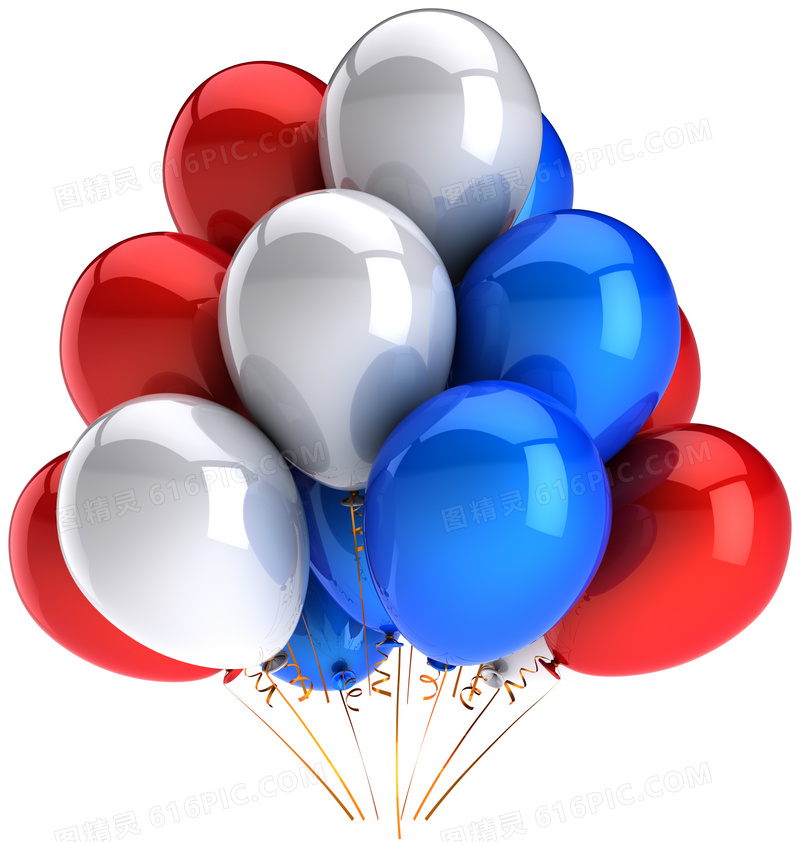 红白蓝三种颜色的气球摄影高清图片