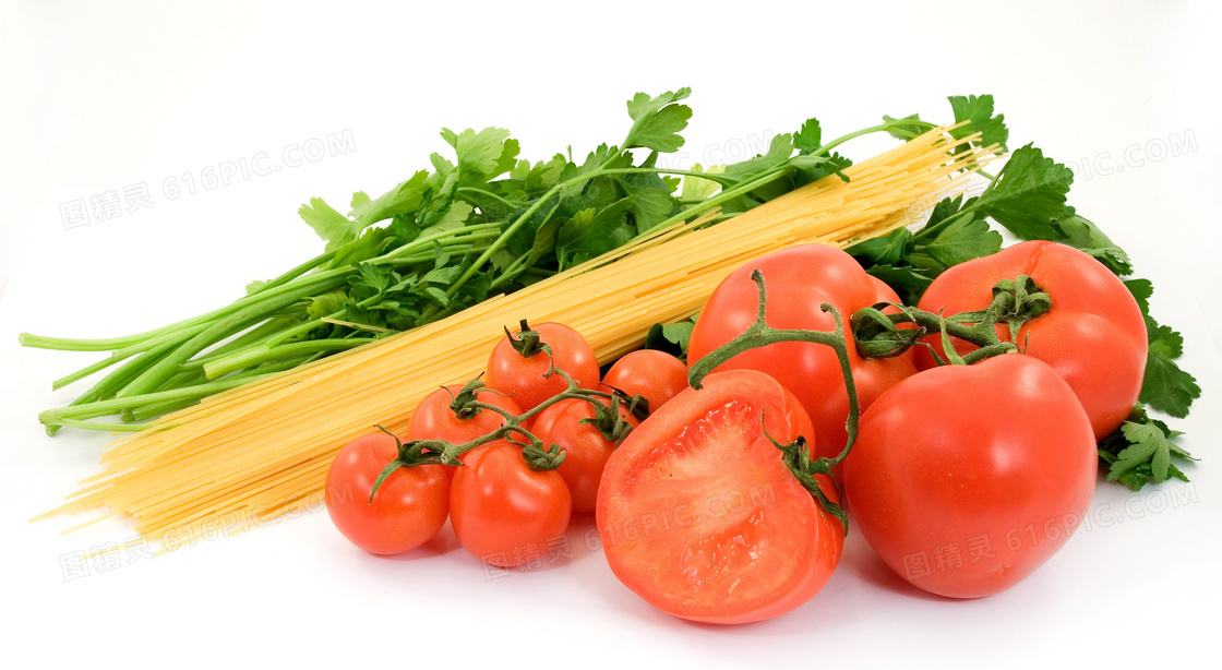 番茄芹菜与意大利面摄影高清图片