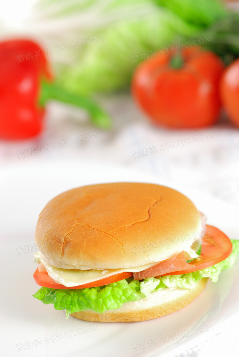 口感松软的汉堡包特写摄影高清图片