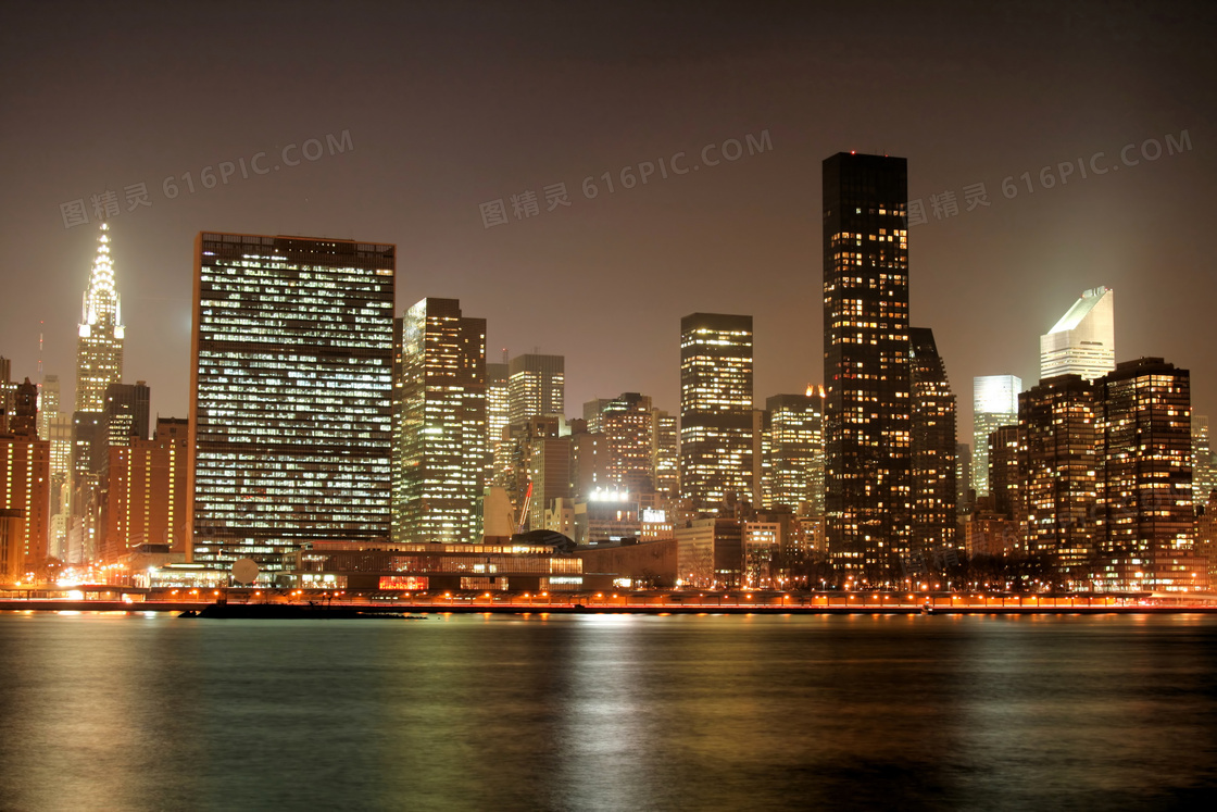 曼哈顿的繁华城市夜景摄影高清图片