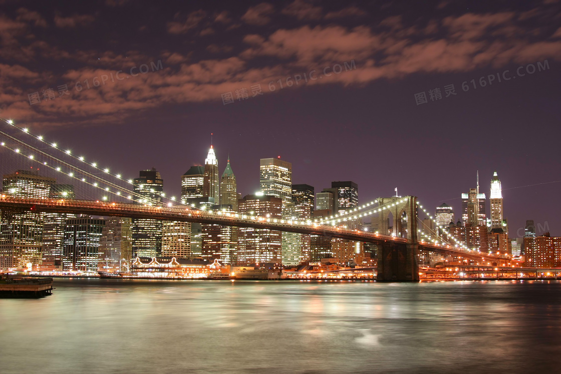 曼哈顿的布鲁克林大桥摄影高清图片