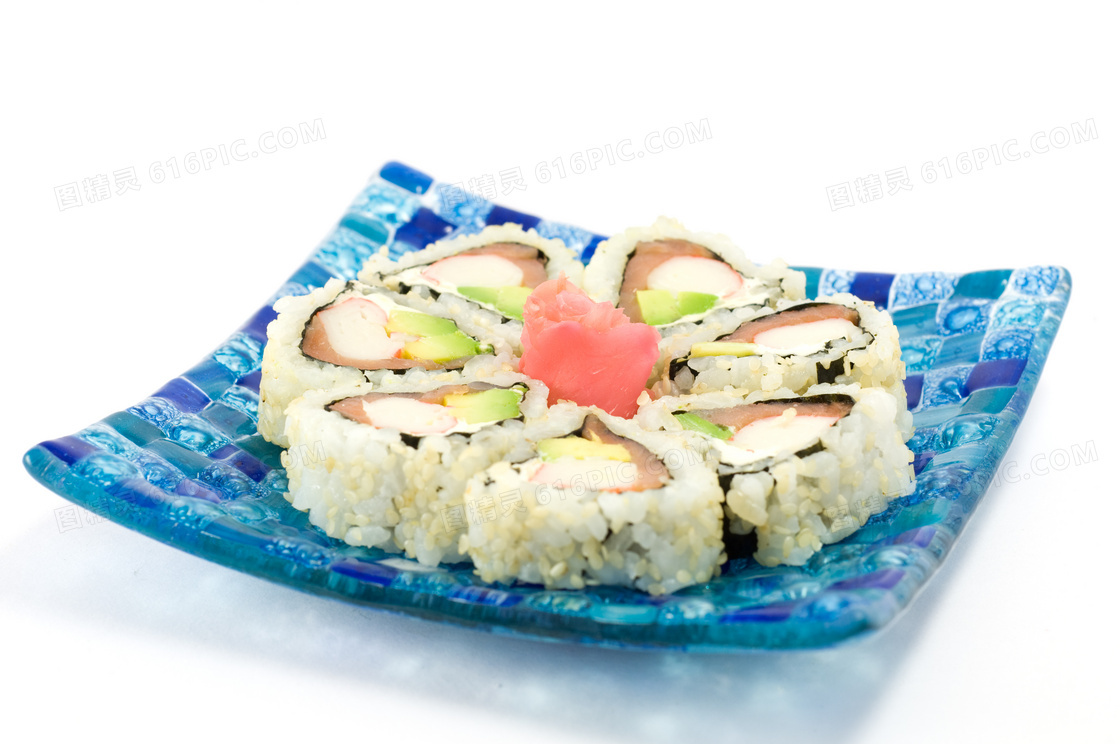 盘子里的美味寿司卷摄影高清图片