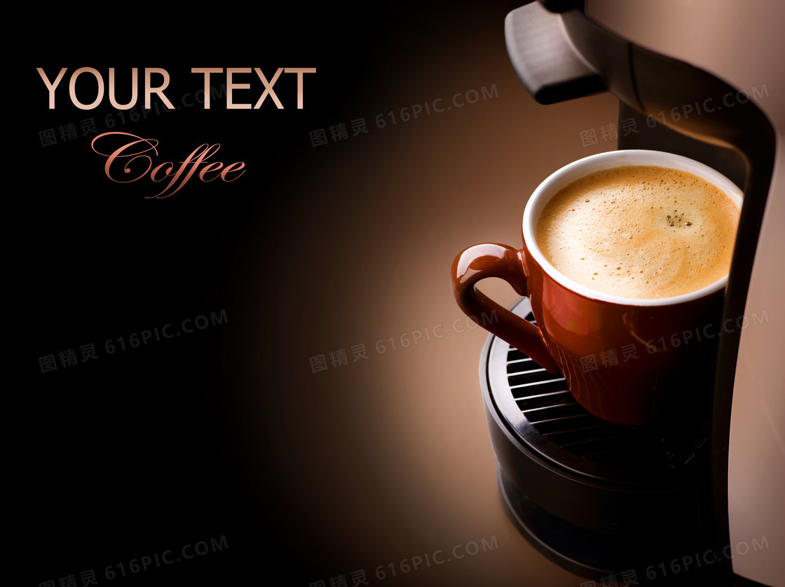 咖啡机与咖啡杯子特写摄影高清图片