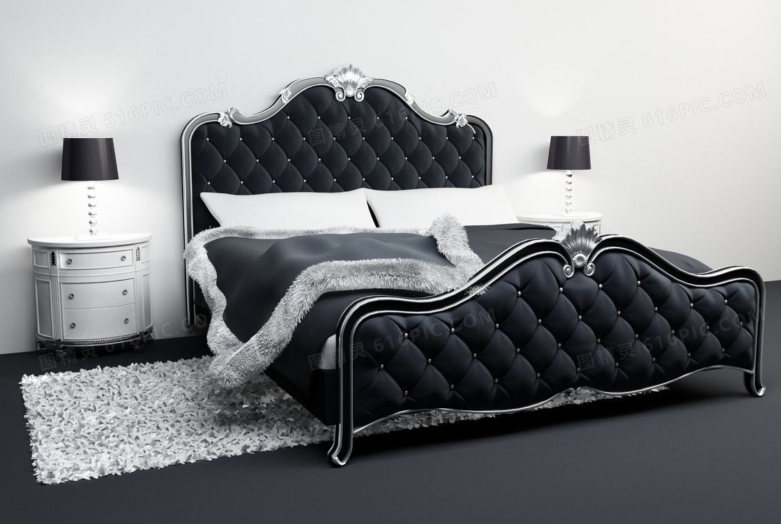 欧式风格卧室里的大床渲染高清图片