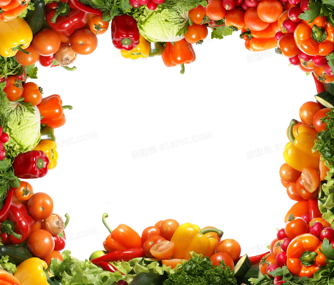 辣椒西红柿等蔬菜组成的边框高清图片