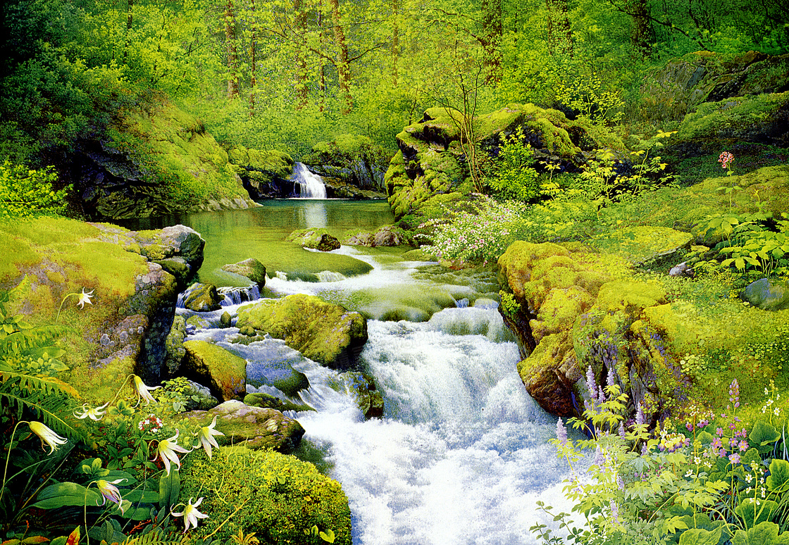 春天里的小溪流水设计图片