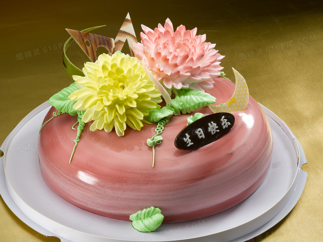 花朵雕塑生日蛋糕摄影图片