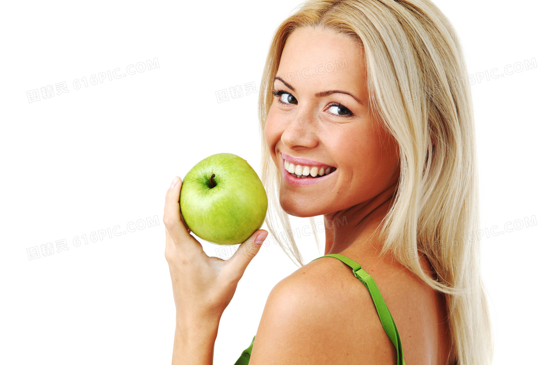 手拿苹果的美女健康主题高清摄影图片