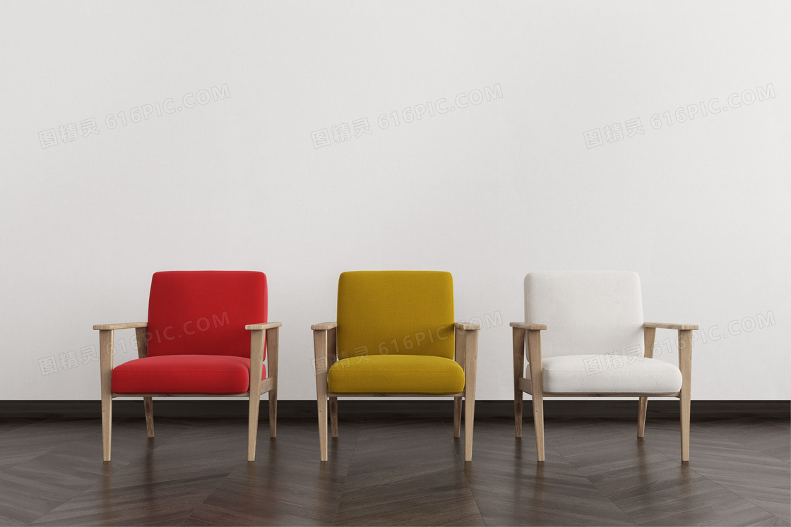 同款式三种颜色的布艺椅子高清图片