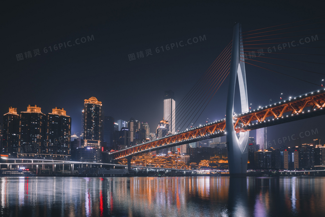 重庆千厮门嘉陵江大桥夜景摄影图片