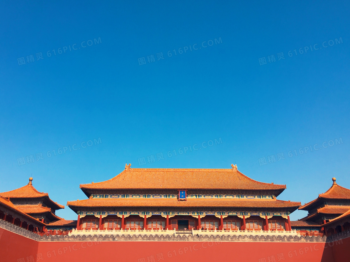 晴朗无云天空下的故宫午门摄影图片