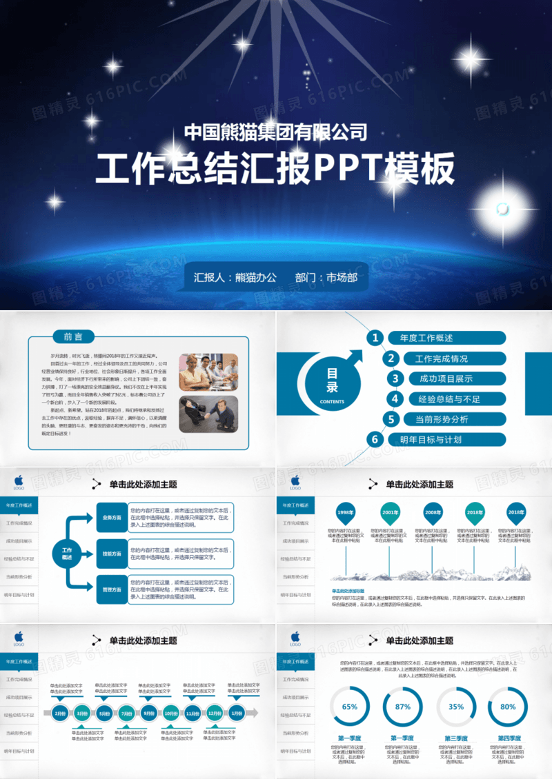 蓝色大气商务工作总结汇报PPT模板