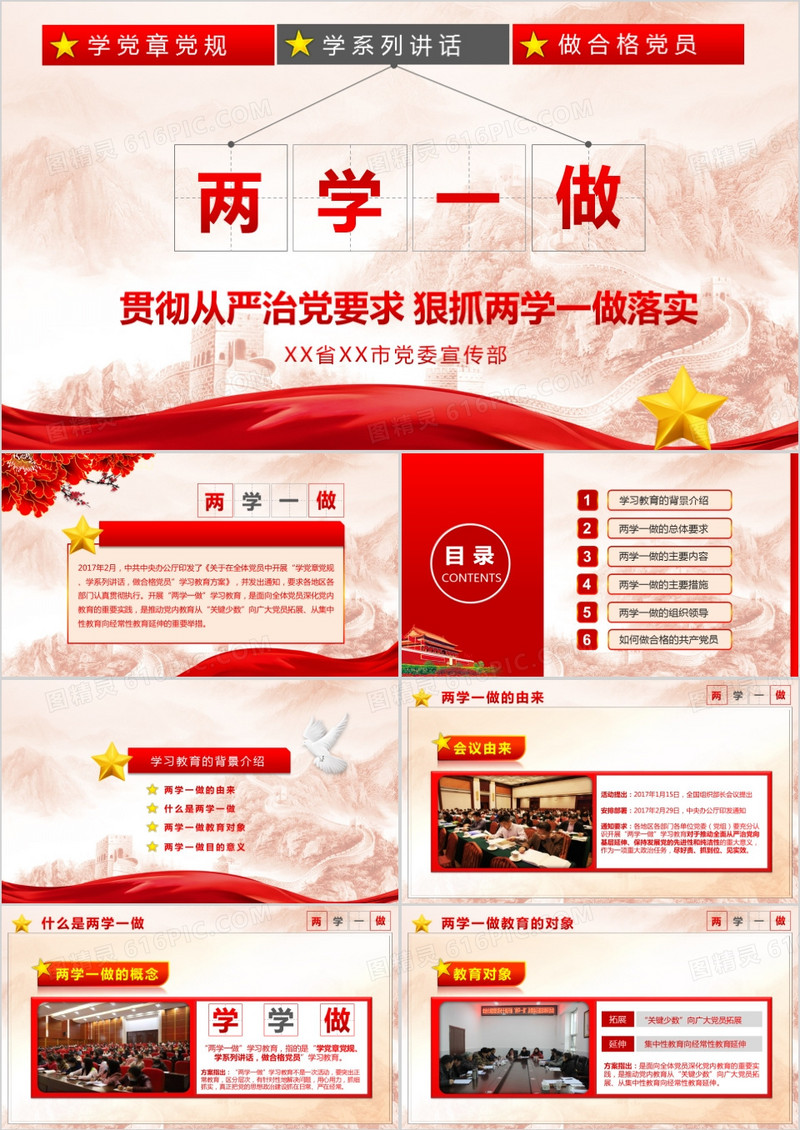 两学一做争做优秀党员ppt模板