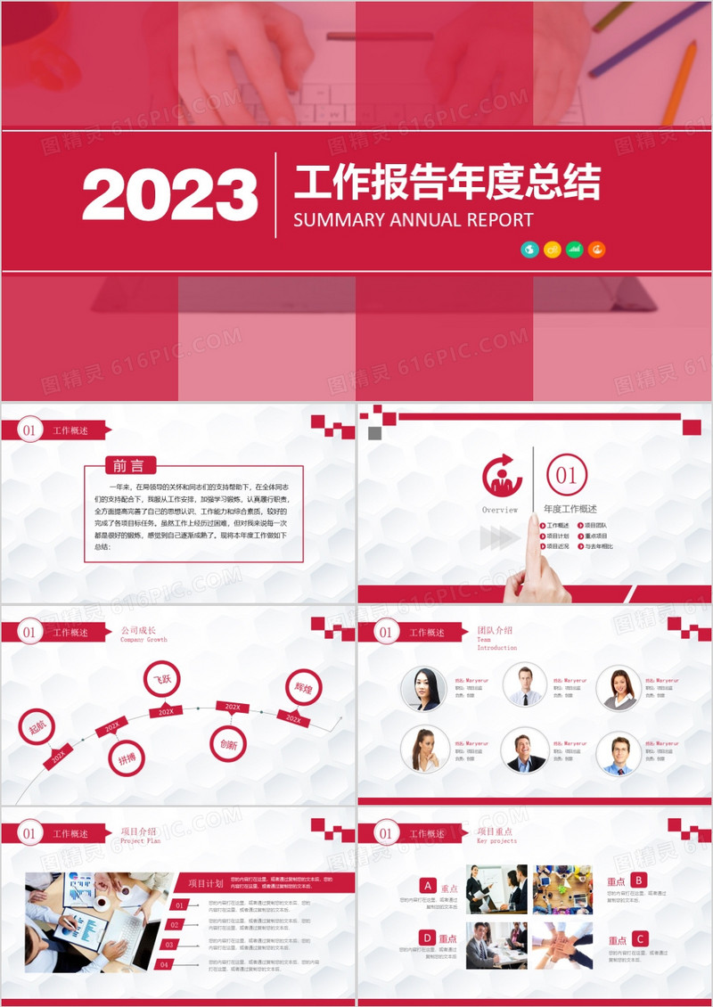 2023红色大气工作报告年度总结PPT模板