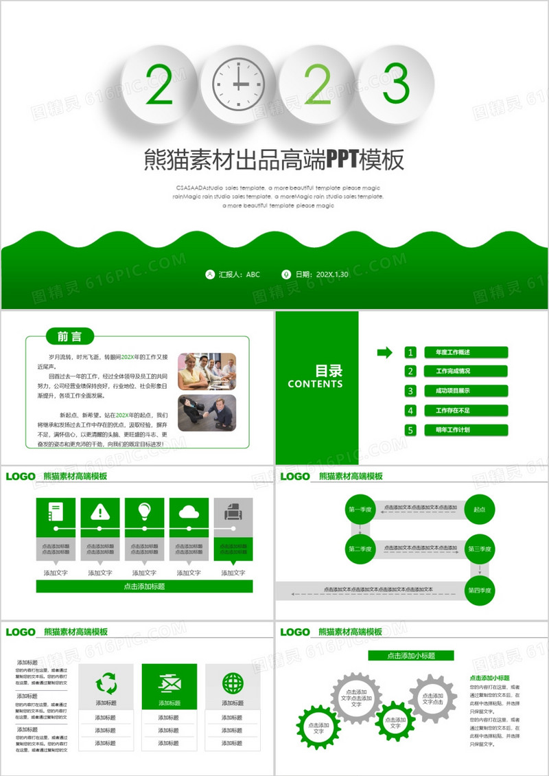 2023绿色微粒体年终工作总结汇报PPT模板