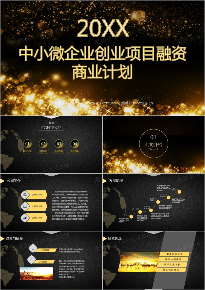 2021年土豪金企业创业项目融资商业计划PPT模板