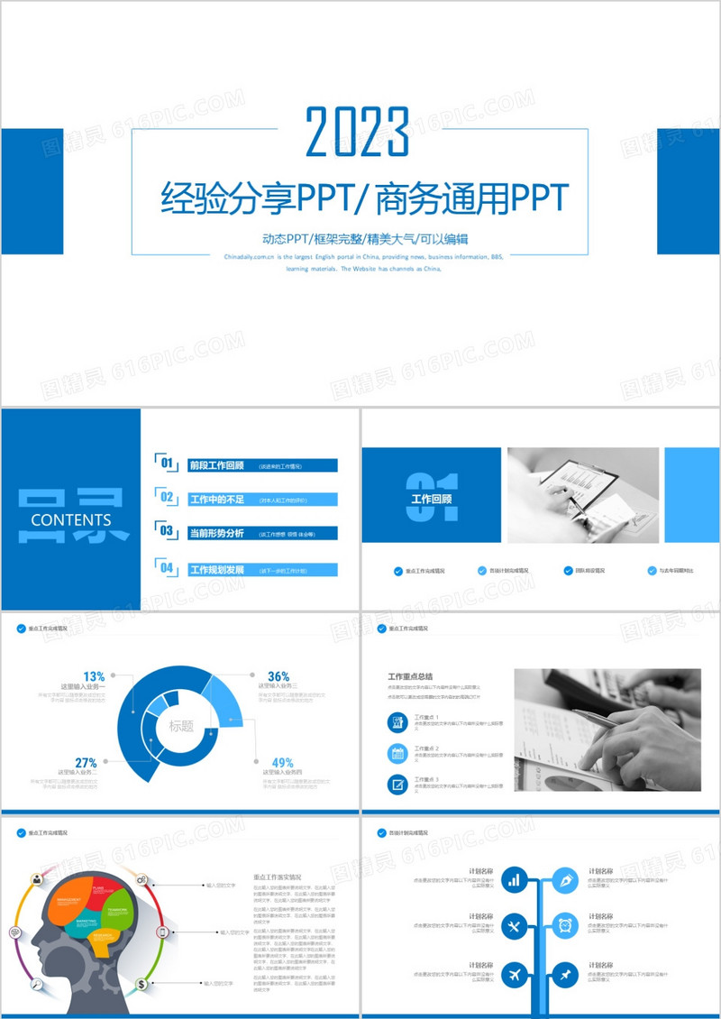 2023年商务通用经验分享经验介绍通用蓝色动态PPT模板