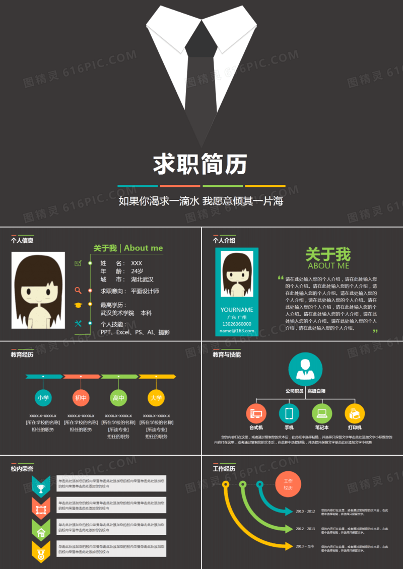黑色简洁创意个人简历求职ppt模板