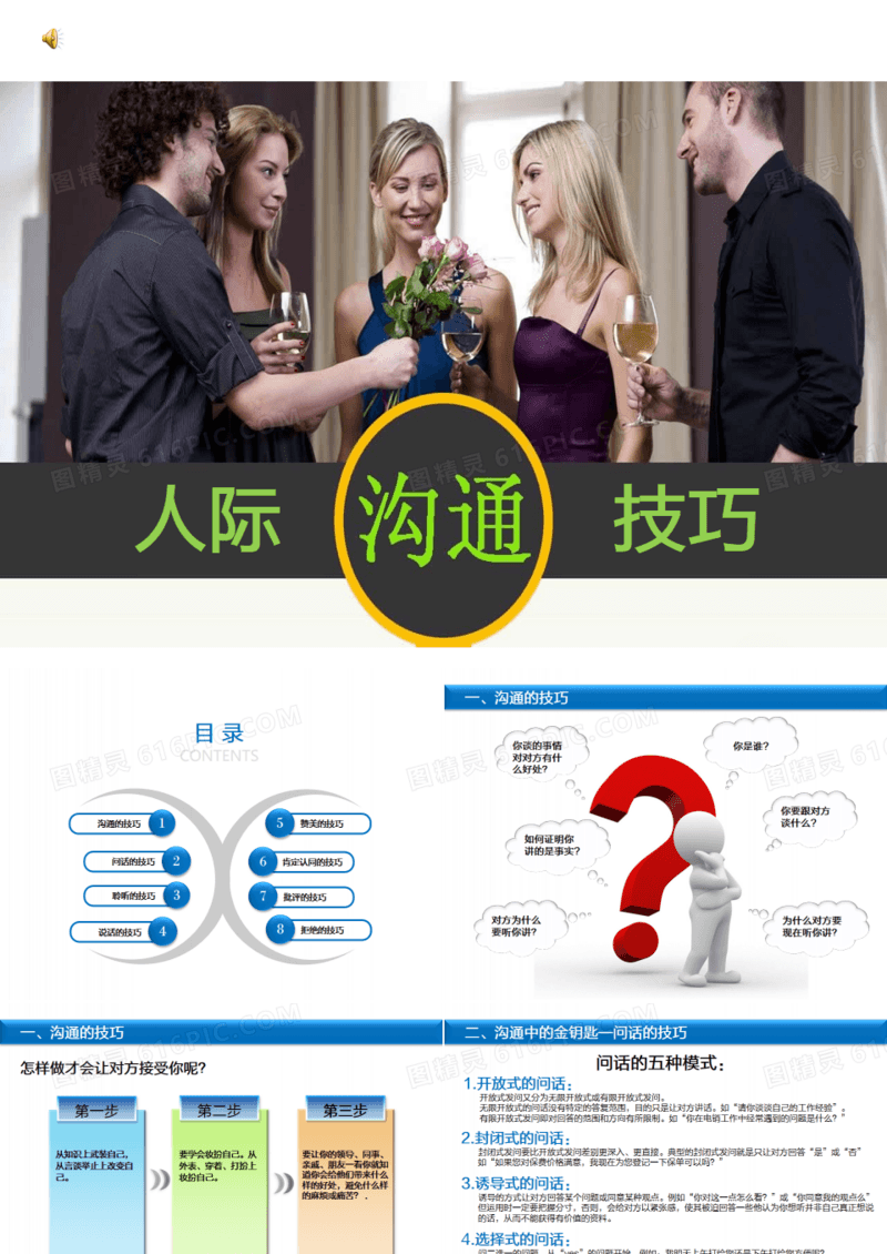 2019年人际沟通技巧说话技巧框架完整简约大气PPT模板