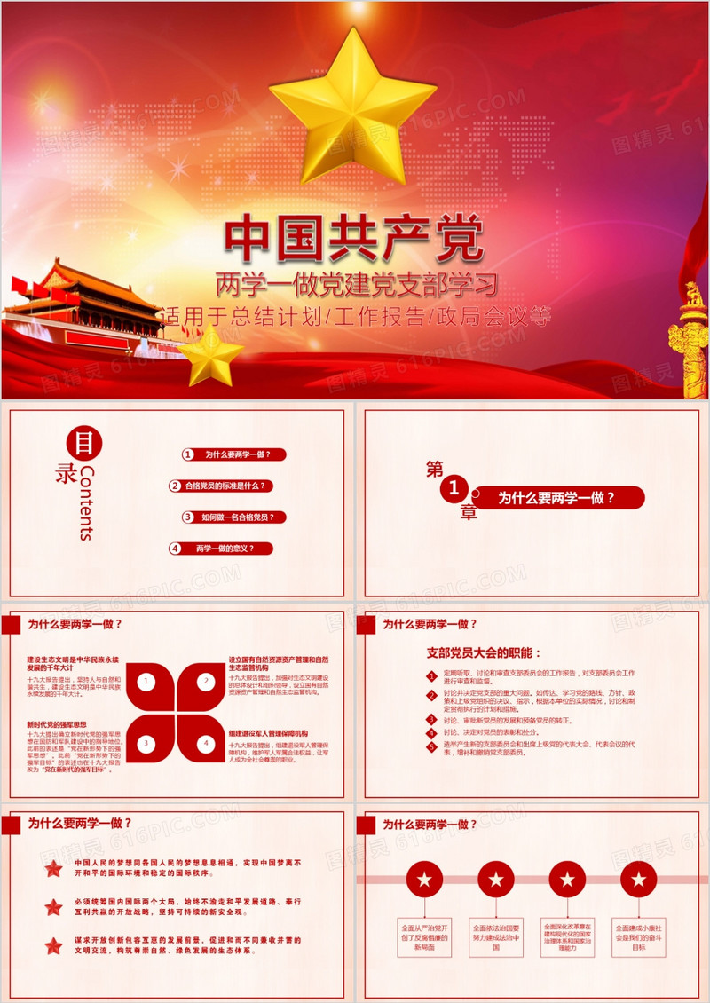 两学一做党建党支部学习党课PPT模板