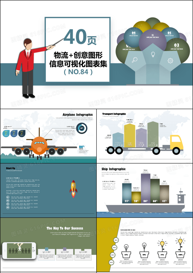 40页物流创意图形信息可视化PPT图表