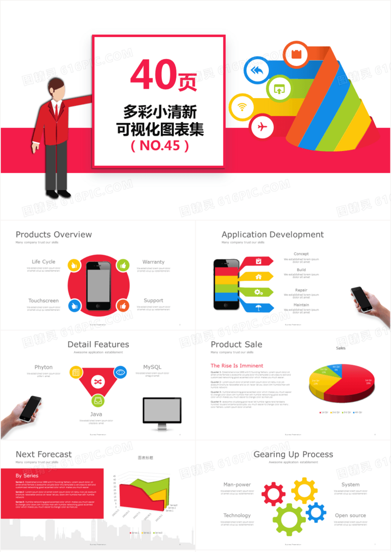 多彩小清新可视化商务通用ppt图表集