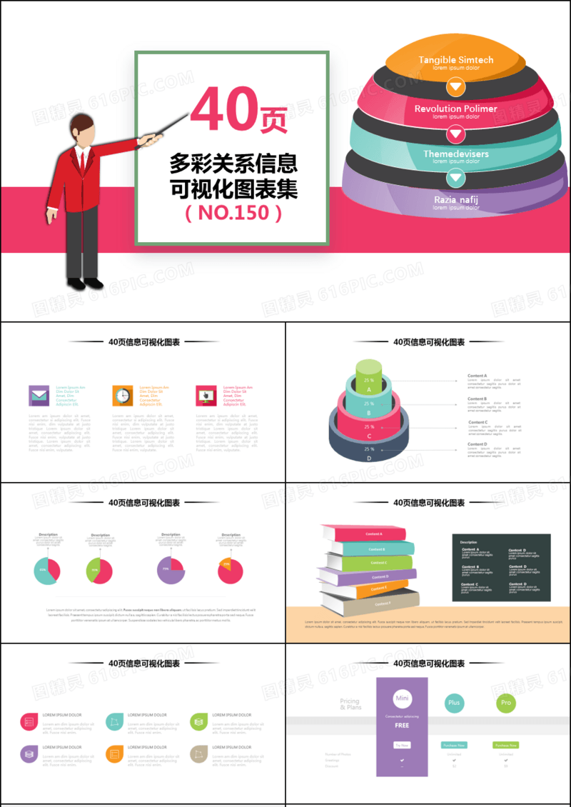 40页多彩关系图形信息可视化PPT图表