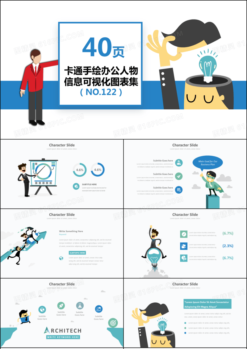 40页卡通办公人物信息可视化PPT图表