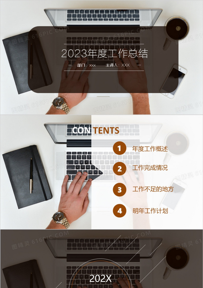 咖啡色简约风部门工作汇报PPT背景模板