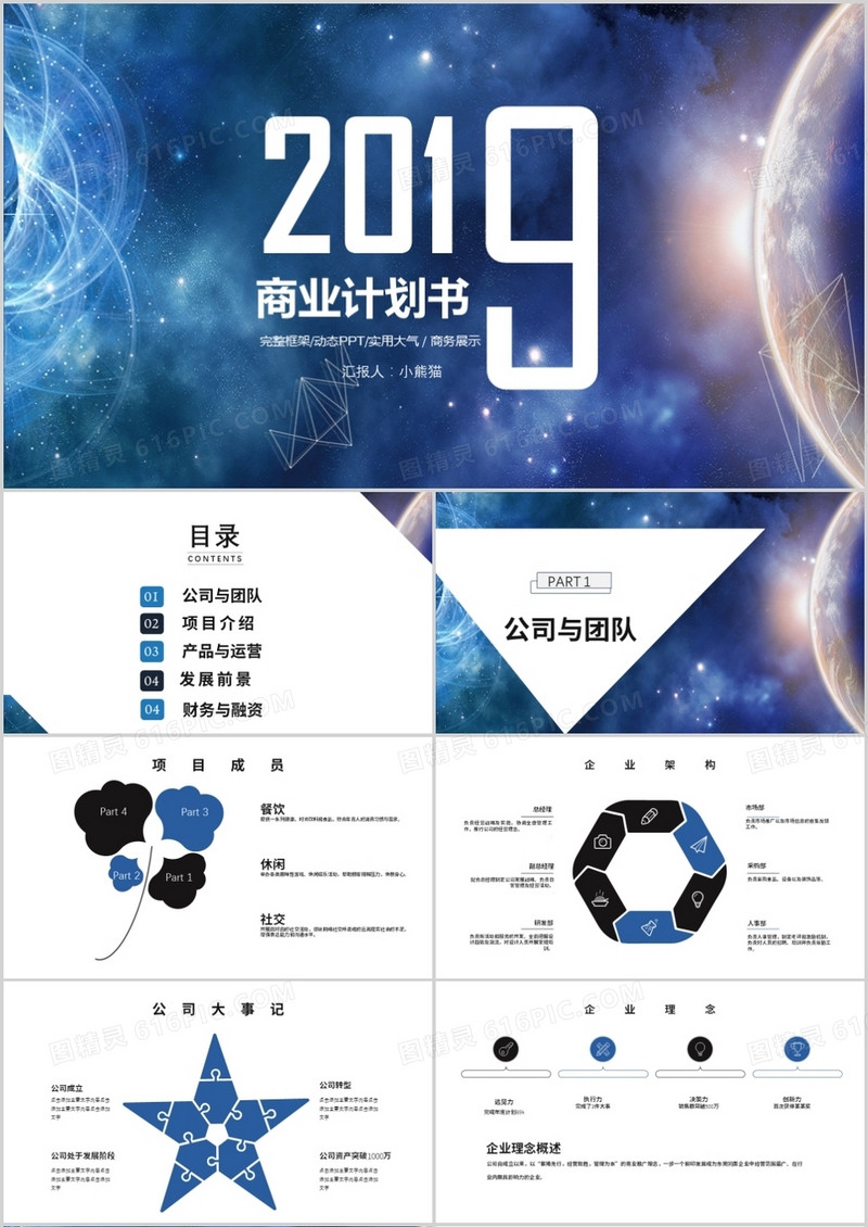 星空大气商业计划书PPT模板