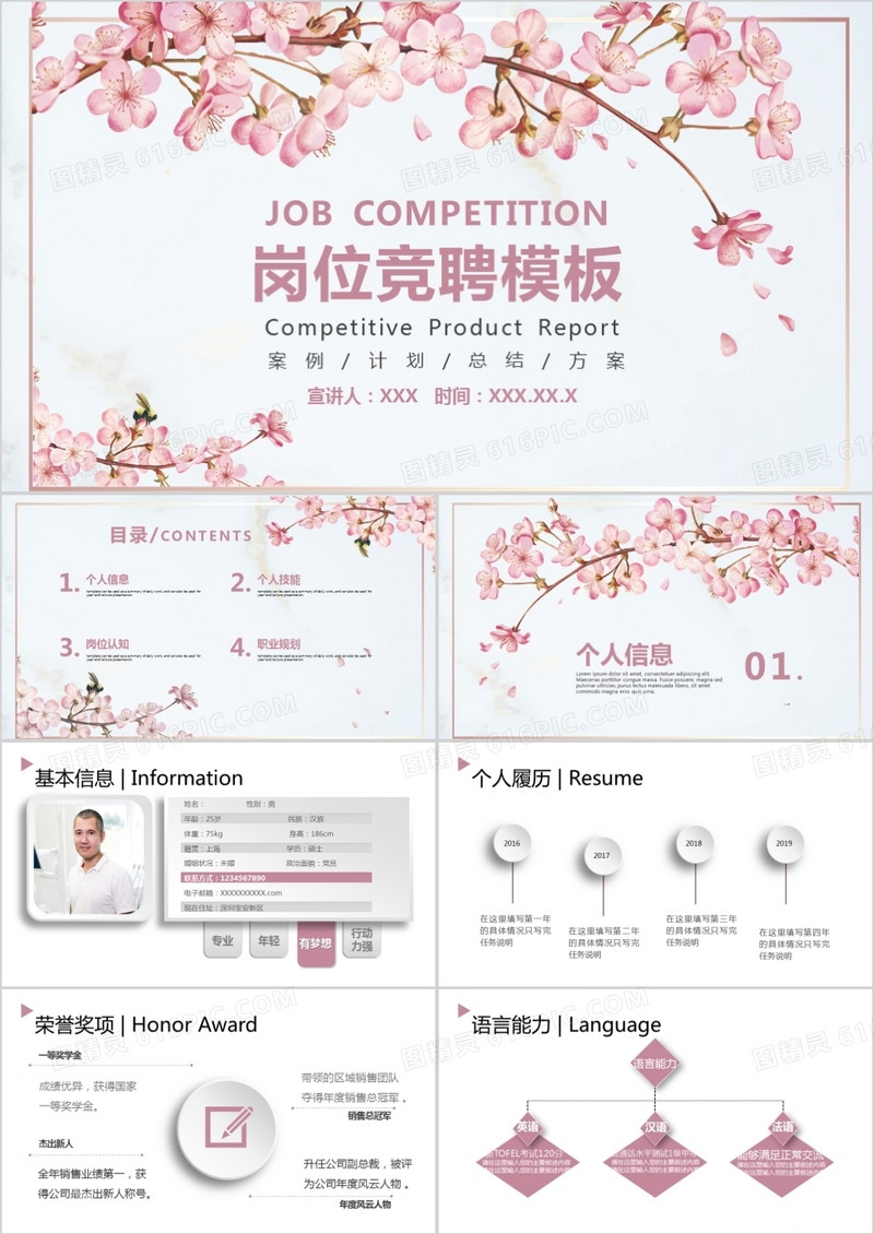 清新风粉色岗位竞聘PPT模板