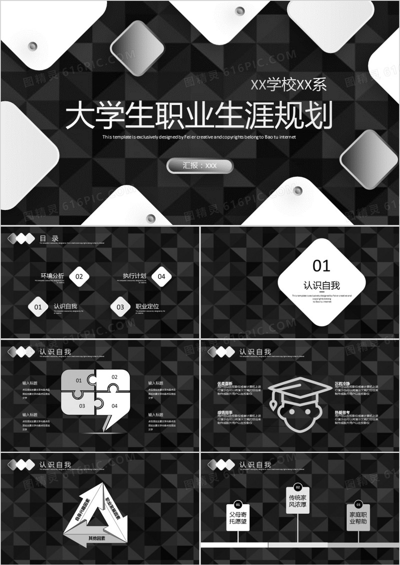 黑灰色大学生职业生涯规划PPT模板