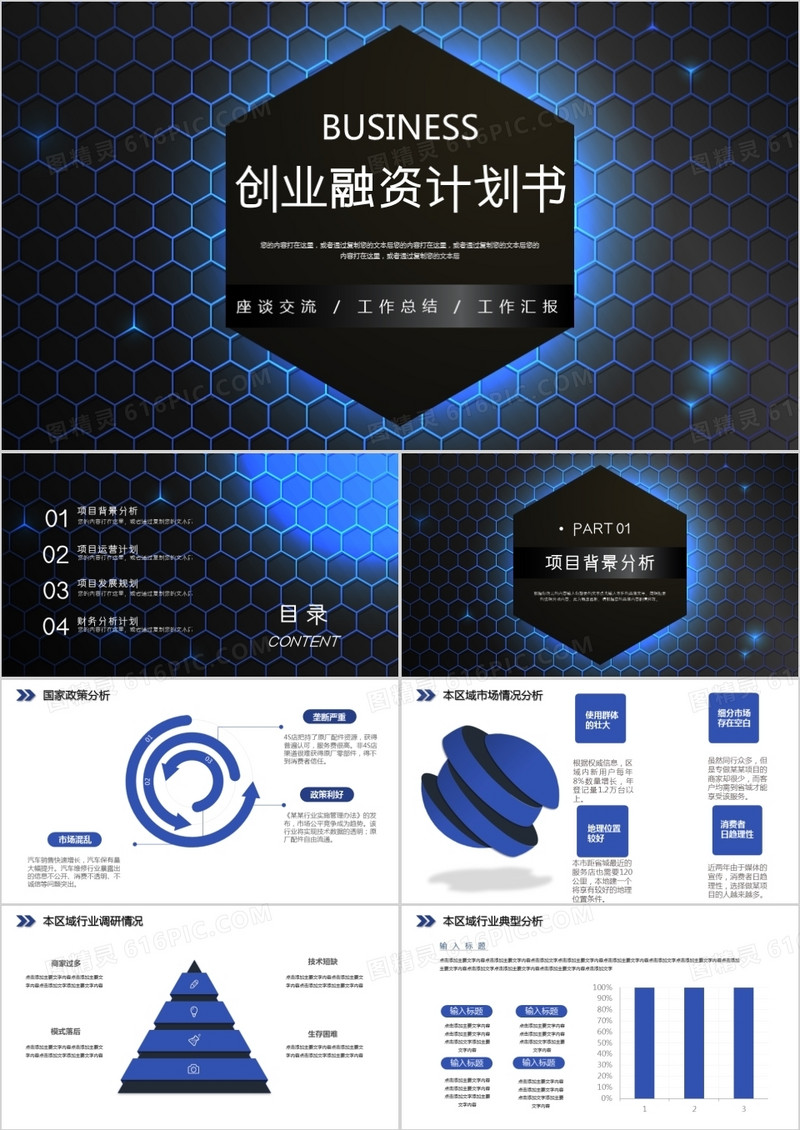 蓝色科技风商业创业融资计划书PPT模板