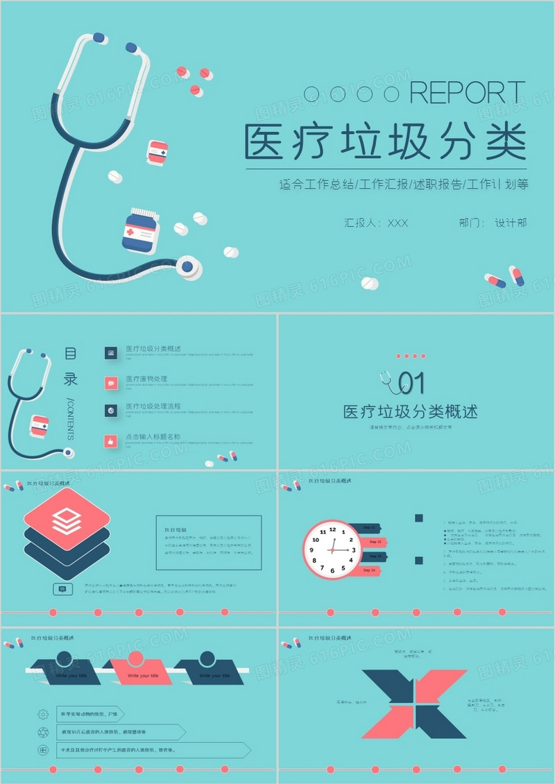 蓝色简约医疗垃圾通用PPT模板