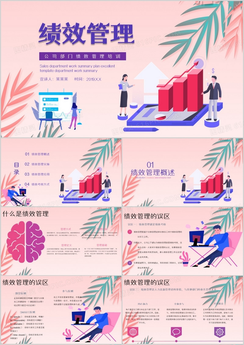 粉色小清新公司部门绩效管理培训PPT模板